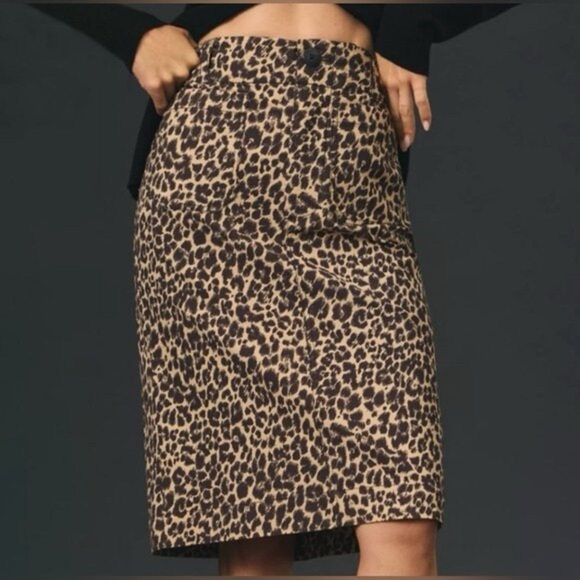 Maeve by Anthropologie Colette Leopard Cheetah Animal Print Midi Skirt w Pockets - Picture 9 of 9